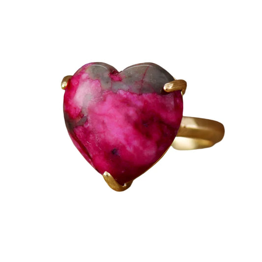 Heart Shape Dyed Jade Adjustable Ring