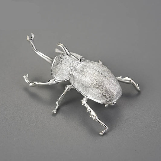Sterling Silver Japanese Rhinoceros Beetle (Trypoxylus dichotomus) Handmade Fine Brooch