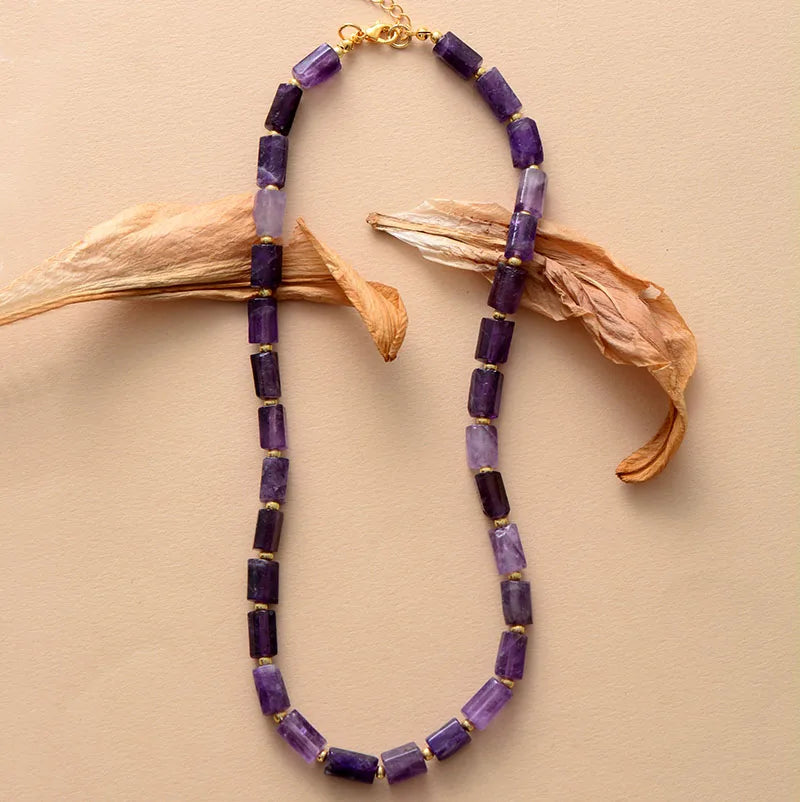 Boho Amethyst Beaded Choker Necklace