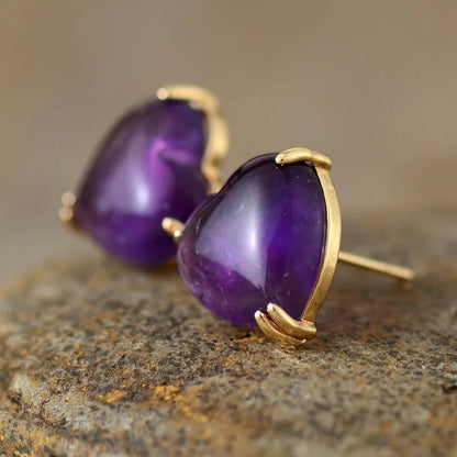 Heart Shape Amethysts Stud Earrings