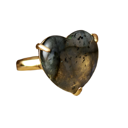 Heart Shape Labradorite Adjustable Ring