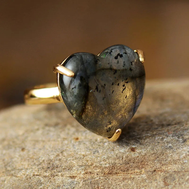 Heart Shape Labradorite Adjustable Ring