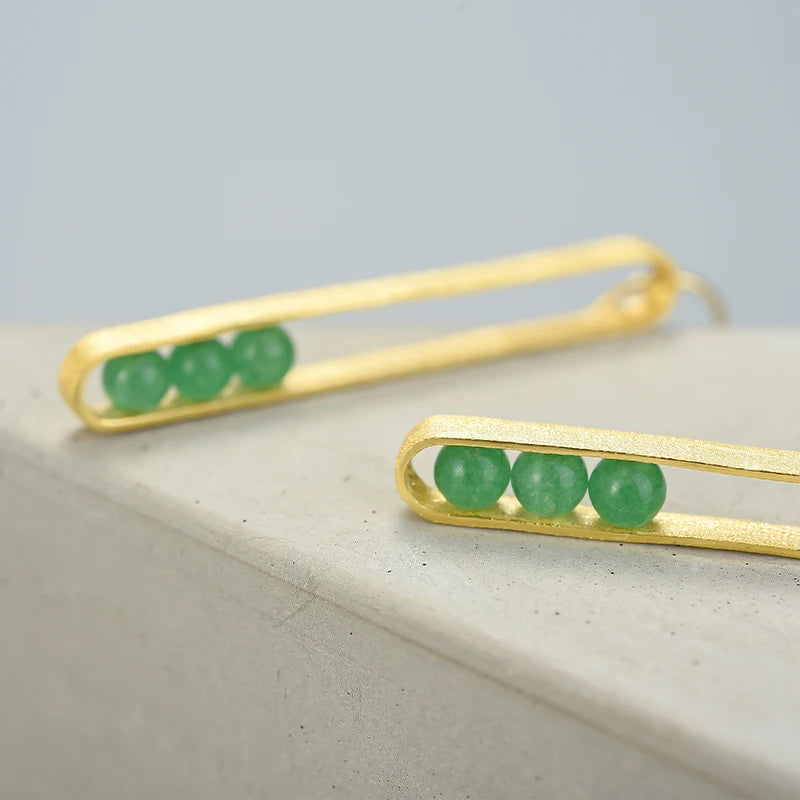 Aventurine Elliptical Minimalist Long Dangle Earrings