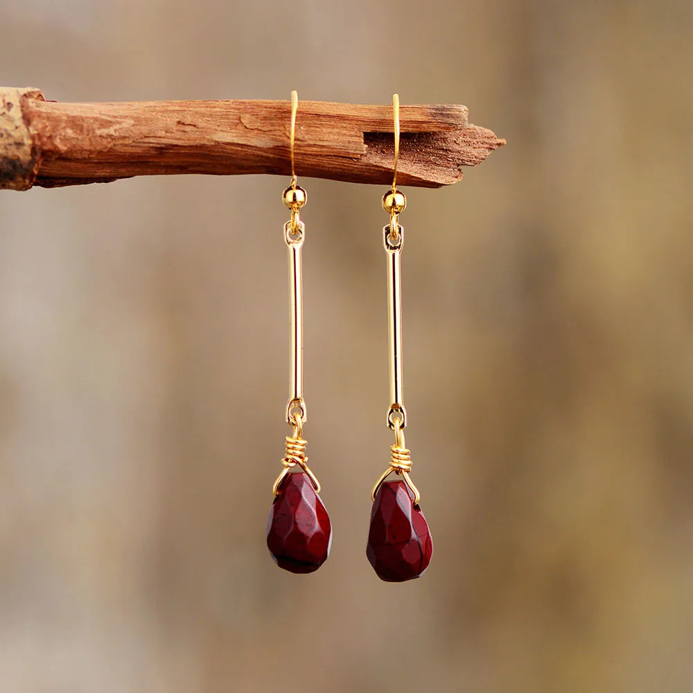 Red Jaspers Water Drop Dangle Earrings