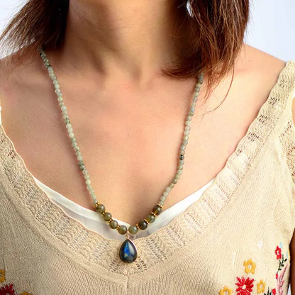 Boho Labradorite Beaded Strand Necklace