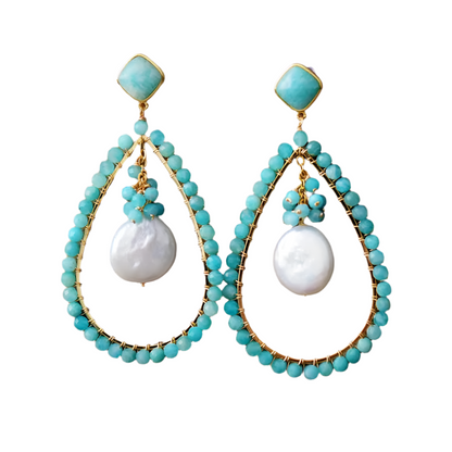 Hyperbole Teardrop Amazonite and Pearl Earrings