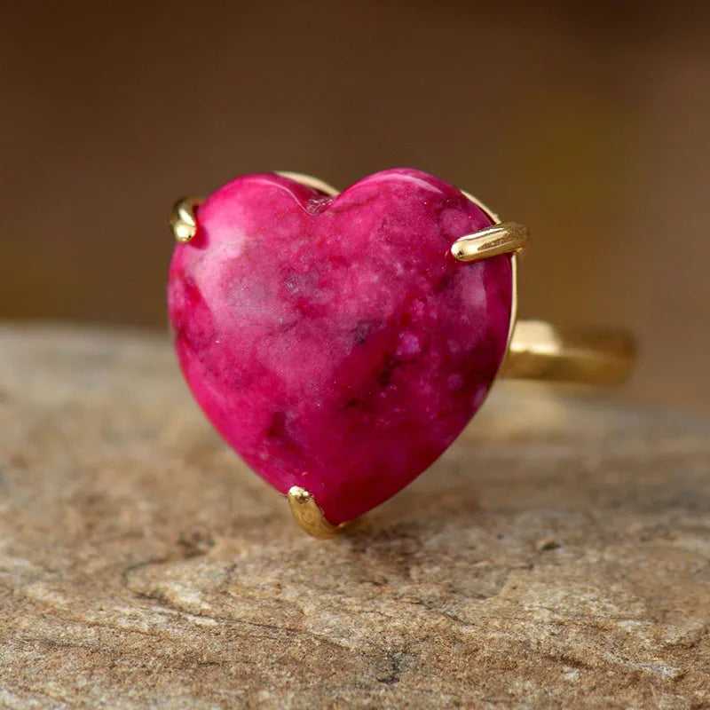 Heart Shape Dyed Jade Adjustable Ring