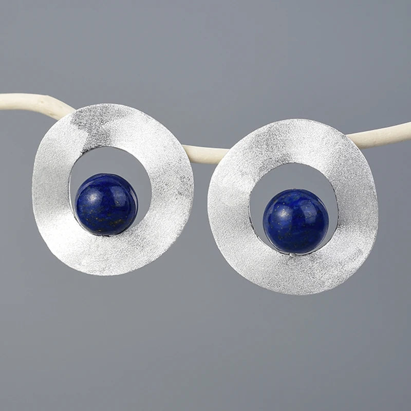 Lapis Lazuli Minimalist Uneven Round Stud Earrings