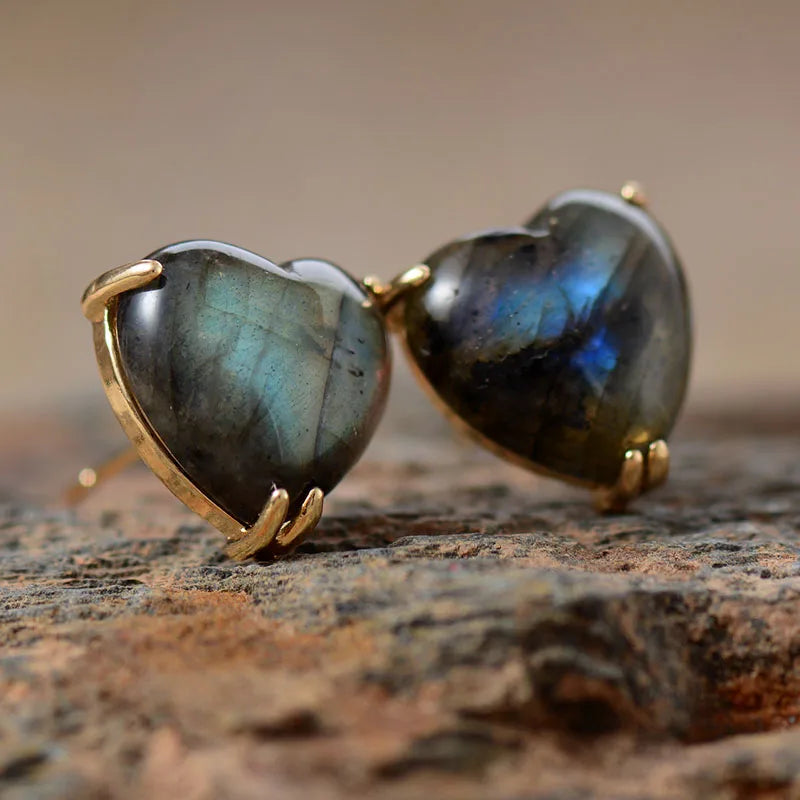 Heart Shape Labradorite Stud Earrings