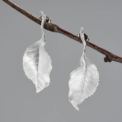 Sterling Silver Autumn Large Leaves Stud Earrings