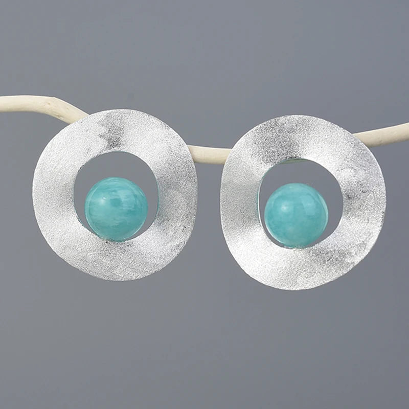 Amazonite Minimalist Uneven Round Stud Earrings