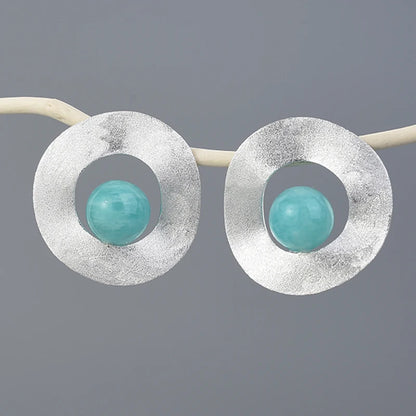 Sterling Silver Amazonite Minimalist Uneven Round Stud Earrings