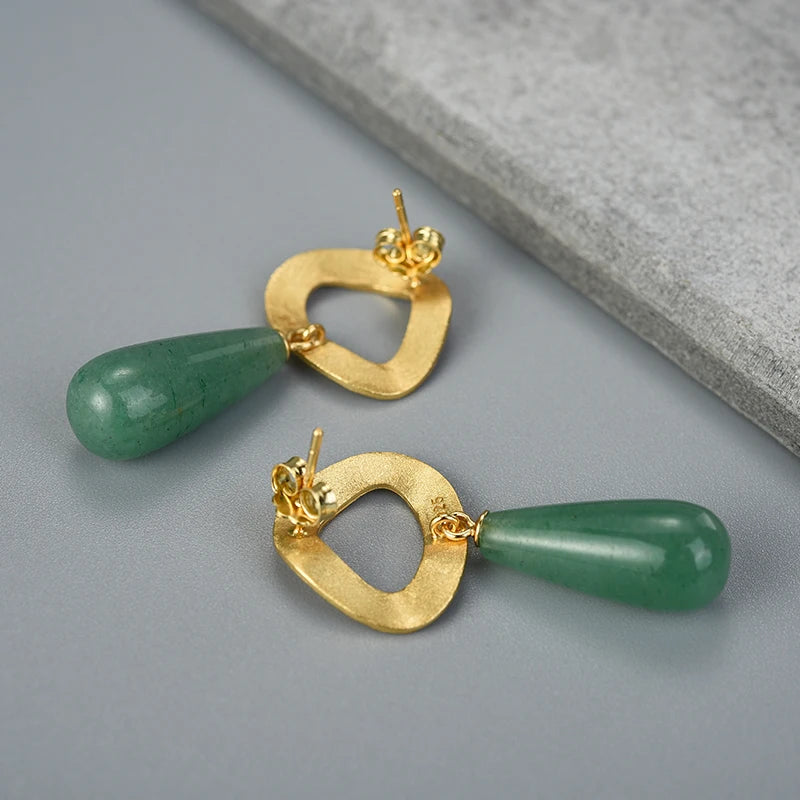 Aventurine Minimalist Uneven Geometric Shape Dangle Earrings