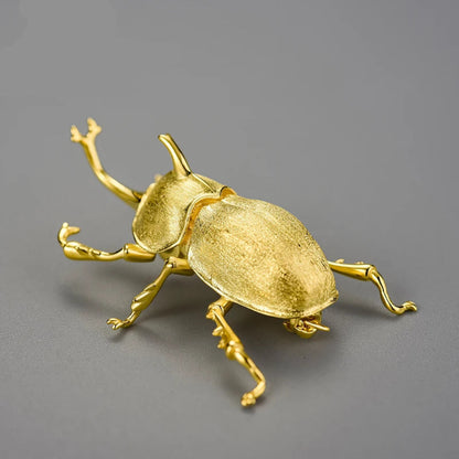 Sterling Silver Japanese Rhinoceros Beetle (Trypoxylus dichotomus) Handmade Fine Brooch