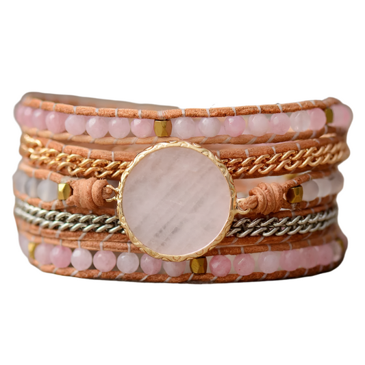 Rose Quartz Leather Wrap Bracelet