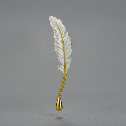 Sterling Silver Long Goose Feather Handmade Brooch