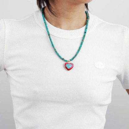 Boho Natural Stones Heart Short Collar Necklace