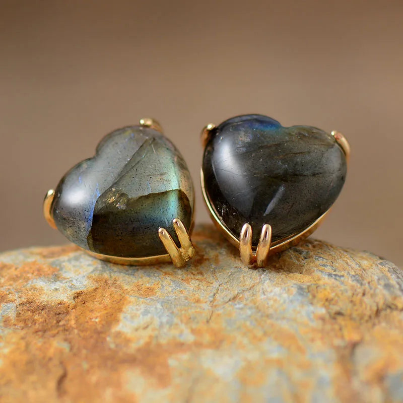 Heart Shape Labradorite Stud Earrings