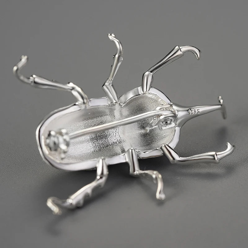 Sterling Silver Japanese Rhinoceros Beetle (Trypoxylus dichotomus) Handmade Fine Brooch