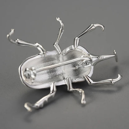 Sterling Silver Japanese Rhinoceros Beetle (Trypoxylus dichotomus) Handmade Fine Brooch