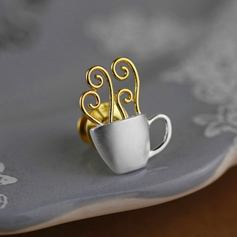 Hot Coffee Cup Handmade Fine Brooch