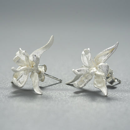 Sterling Silver Iris Flower Stud Earrings