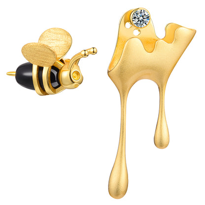 Sterling Silver Bee and Dripping Honey Asymmetric Stud Earrings