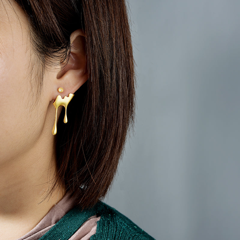 Bee and Dripping Honey Asymmetric Stud Earrings