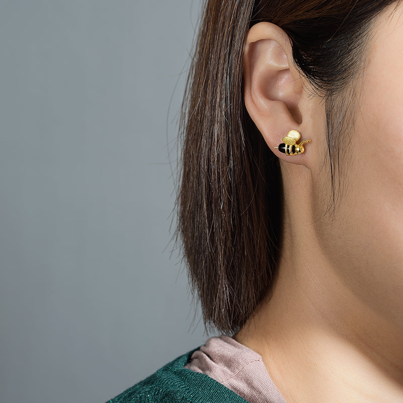 Bee and Dripping Honey Asymmetric Stud Earrings