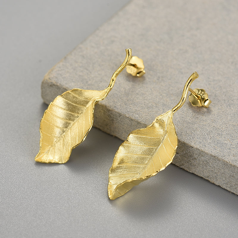 Autumn Large Leaves Stud Earrings