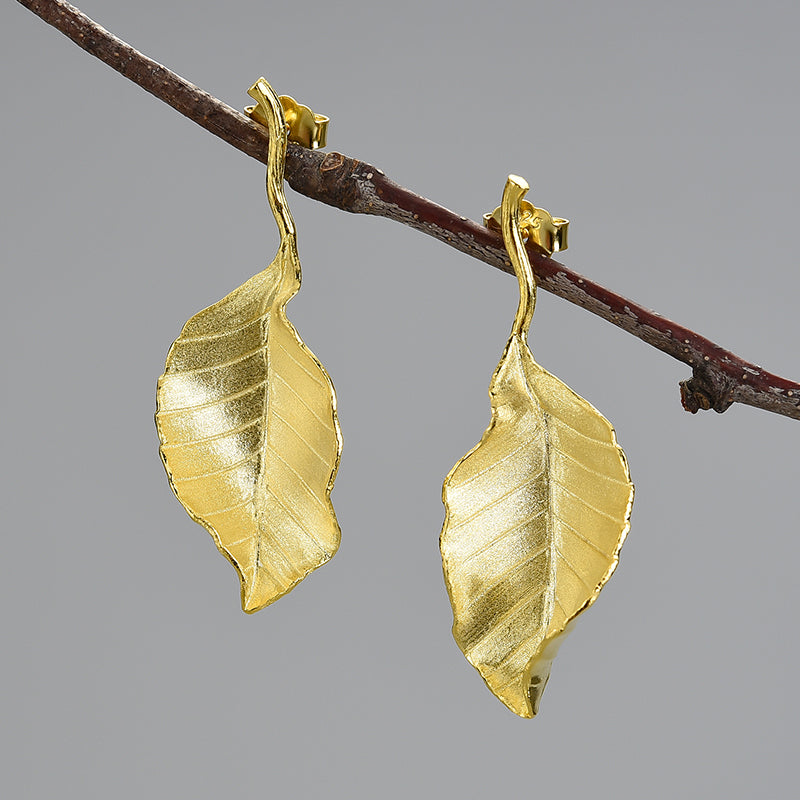 Autumn Large Leaves Stud Earrings