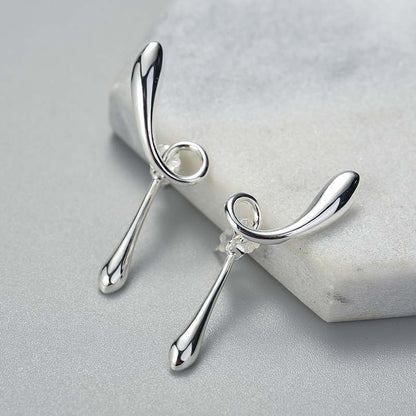 Sterling Silver Abstract Fleeting Years Twist Motionless Drop Stud Earrings