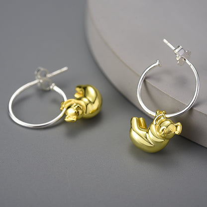 Sterling Silver Koala Round Hoop Earrings