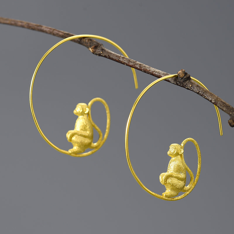 Long-Tailed Monkey Round Hoop Earrings