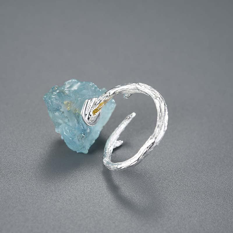 Natural Rough Aquamarine Stone Butterfly Adjustable Ring