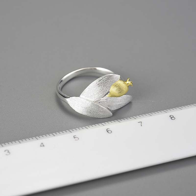 Pomegranate Fruits Leaves Branch Adjustable Ring