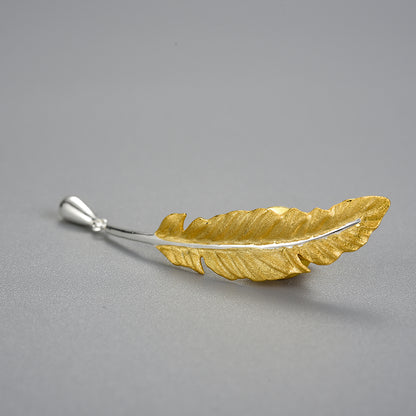 Sterling Silver Long Goose Feather Handmade Brooch