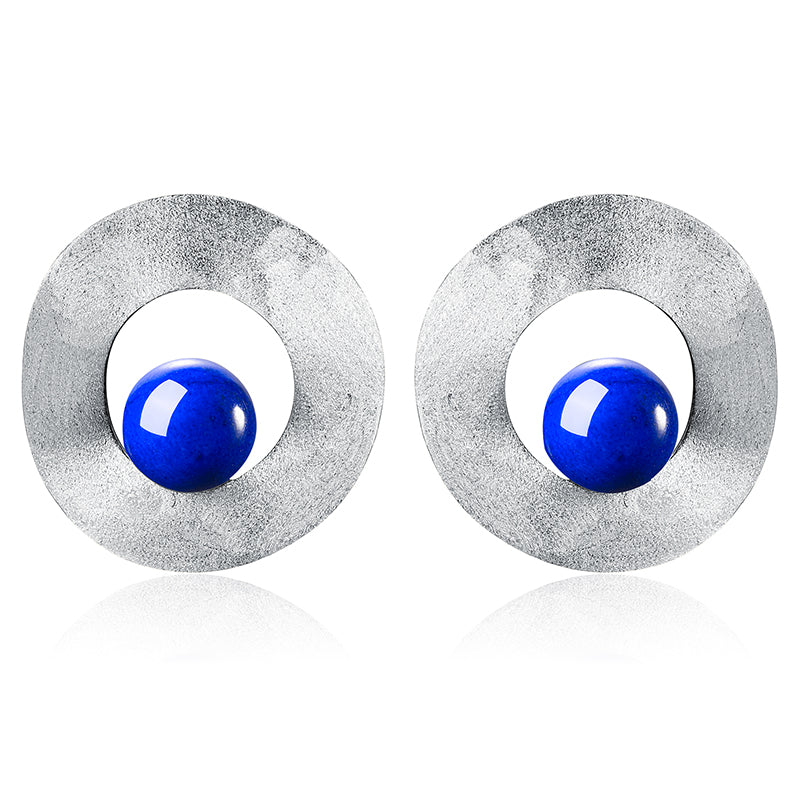 Lapis Lazuli Minimalist Uneven Round Stud Earrings