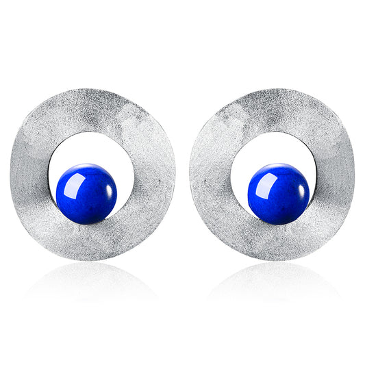 Lapis Lazuli Minimalist Uneven Round Stud Earrings