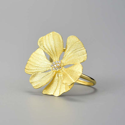 Sterling Silver Large Peony Flower Adjustable Ring