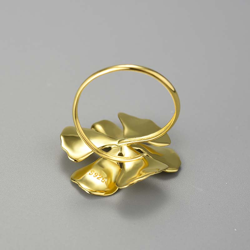 Sterling Silver Large Peony Flower Adjustable Ring