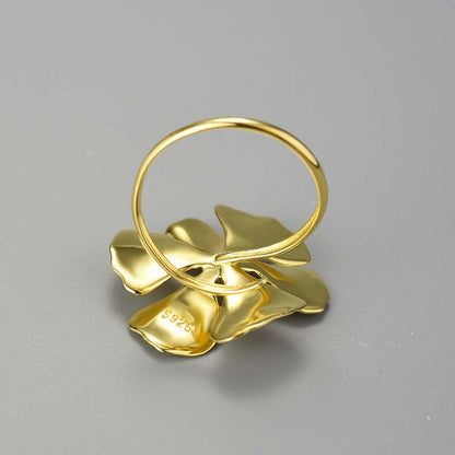 Sterling Silver Large Peony Flower Adjustable Ring