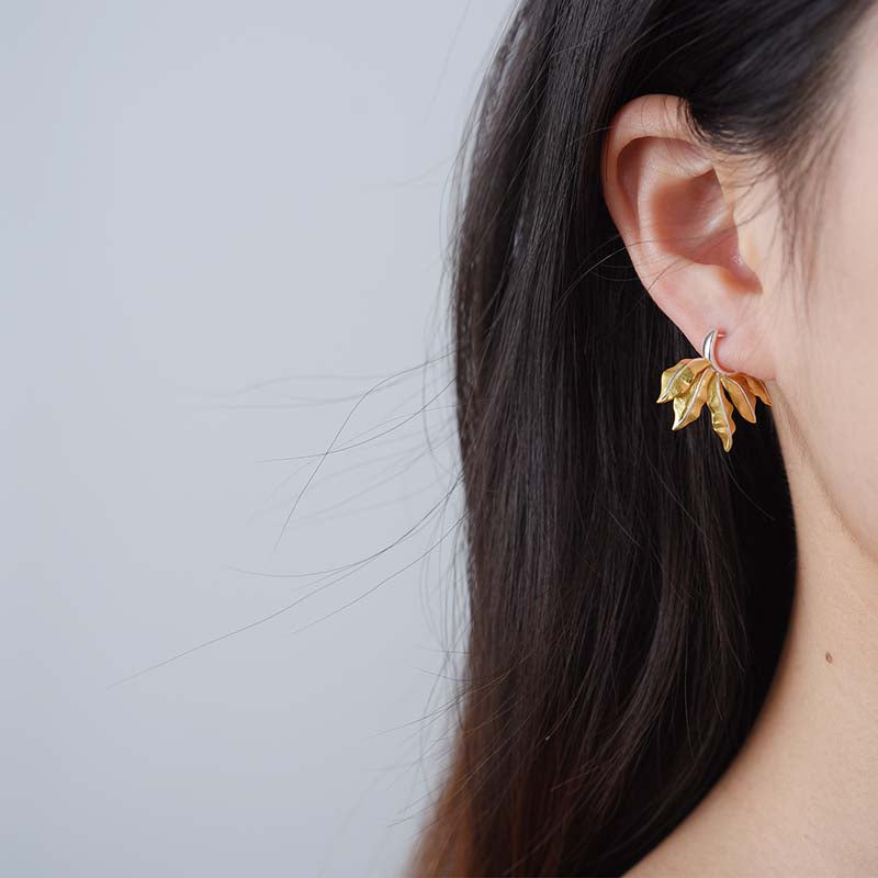 Sterling Silver Leaves Hoop Earrings