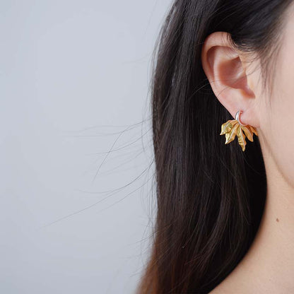 Sterling Silver Leaves Hoop Earrings