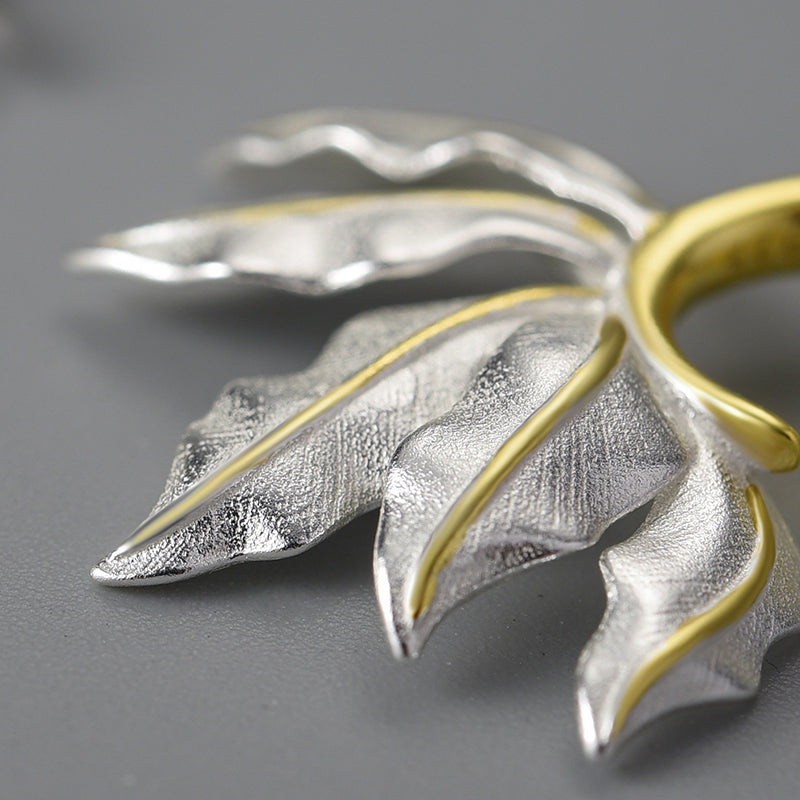 Sterling Silver Leaves Hoop Earrings