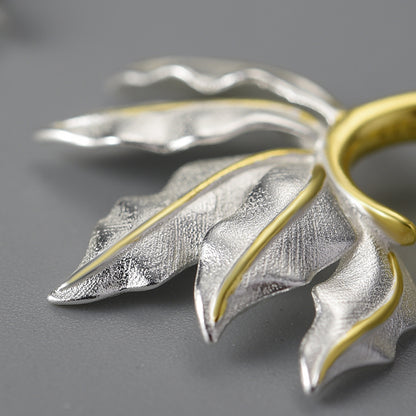 Sterling Silver Leaves Hoop Earrings
