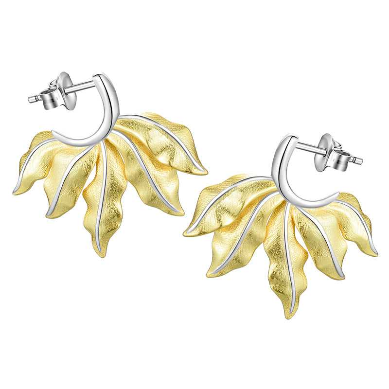 Sterling Silver Leaves Hoop Earrings