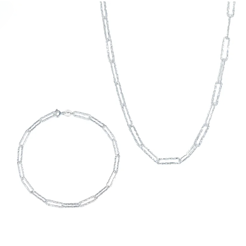 Shimmering Link Chain Choker Necklace & Bracelet Jewellery Set