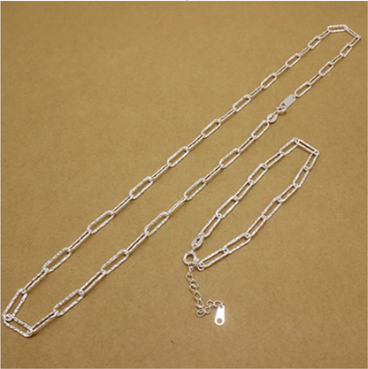 Sterling Silver Shimmering Link Chain Choker Necklace & Bracelet Jewellery Set