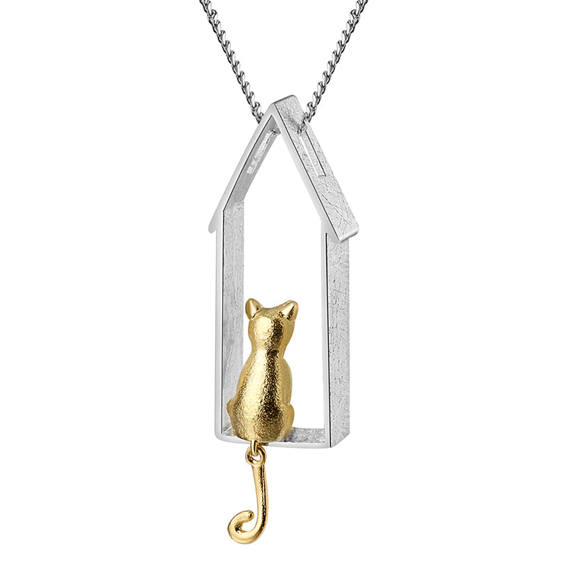 Sterling Silver Lovely Gazing Kitty Pendant (Chain not included)